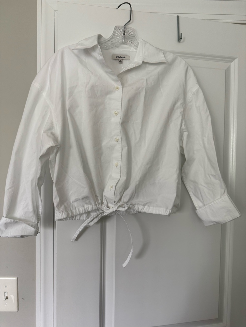Madewell White Button-Down Shirt with Drawstring Hem